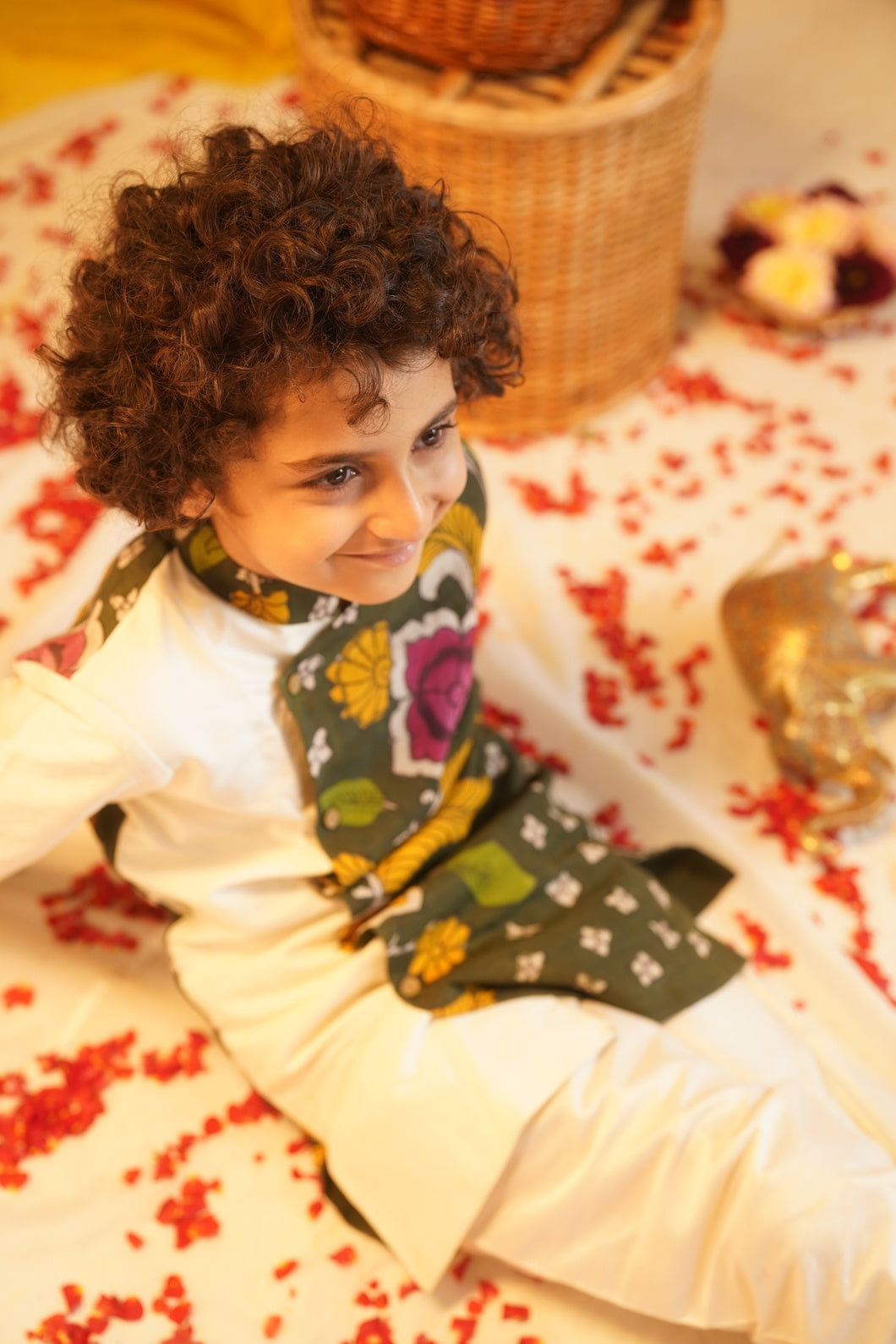 ARANYAM | Boys Forest Green Kalamkari Kurta and Pant Set