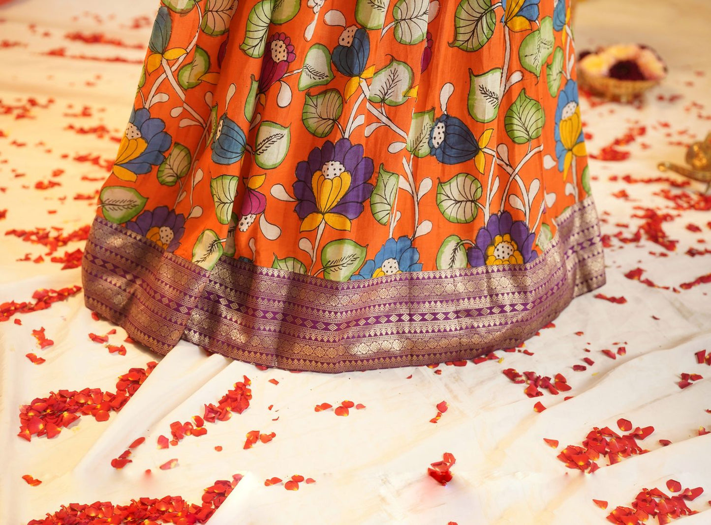 LATA | Girls floral Orange kalamkari print gown